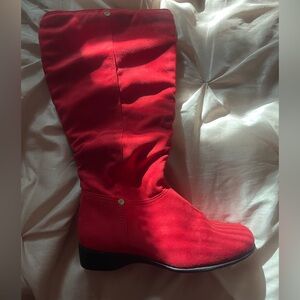 Red Suede Knee-High Boots